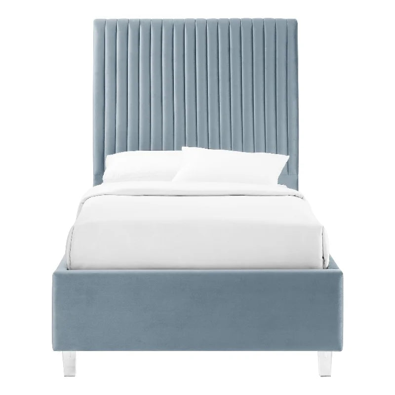 Velvet Full Platform Bed Slate Blue E6745