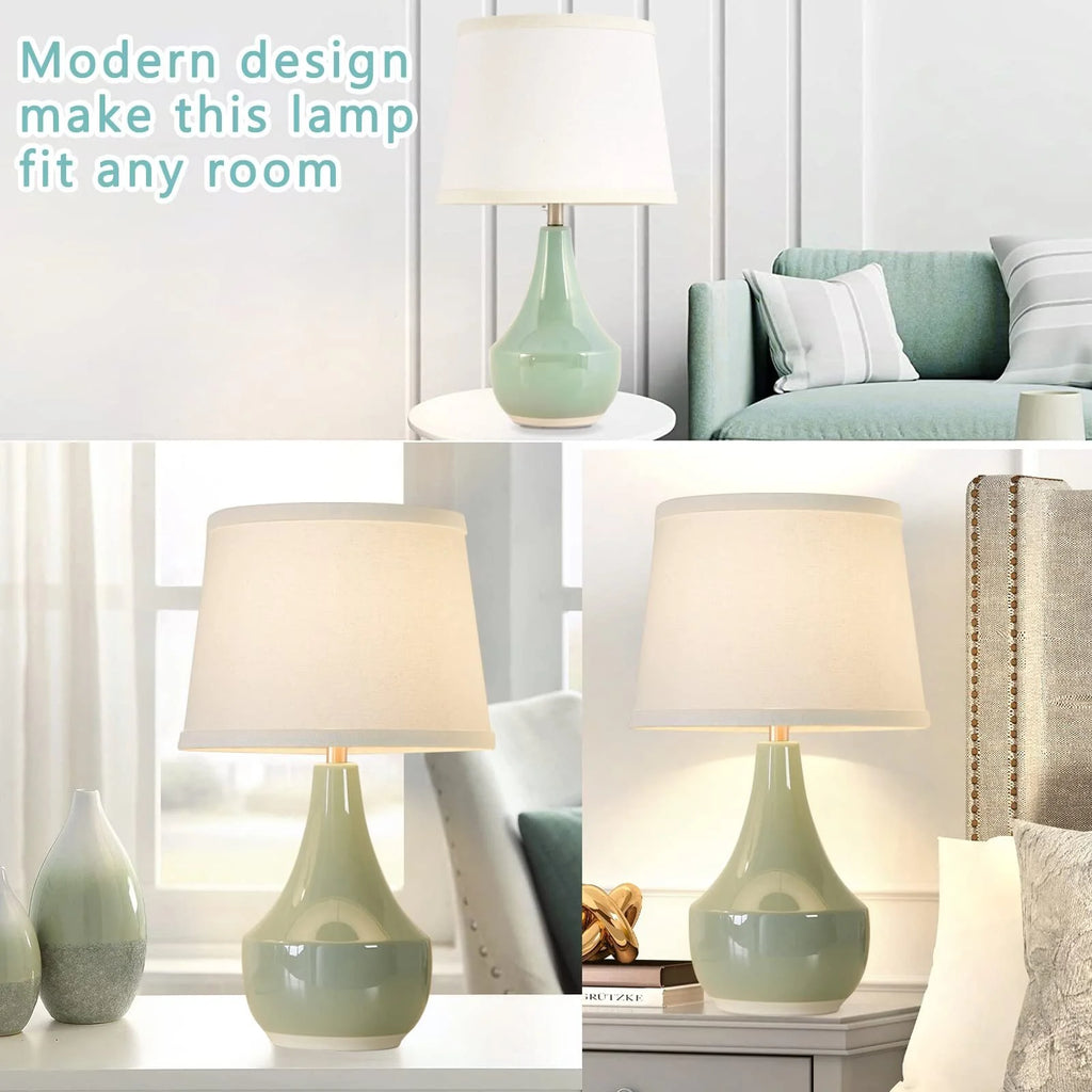 Sage Green Ceramic Table Lamp Set of 2 with Rocker Switch I8662