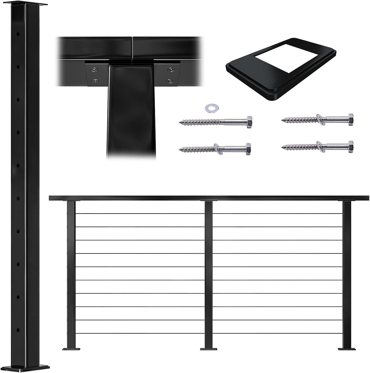 36x2x2 Stainless Steel Black Powder Coated Pre-Drilled Posts Pack of 2 W811429