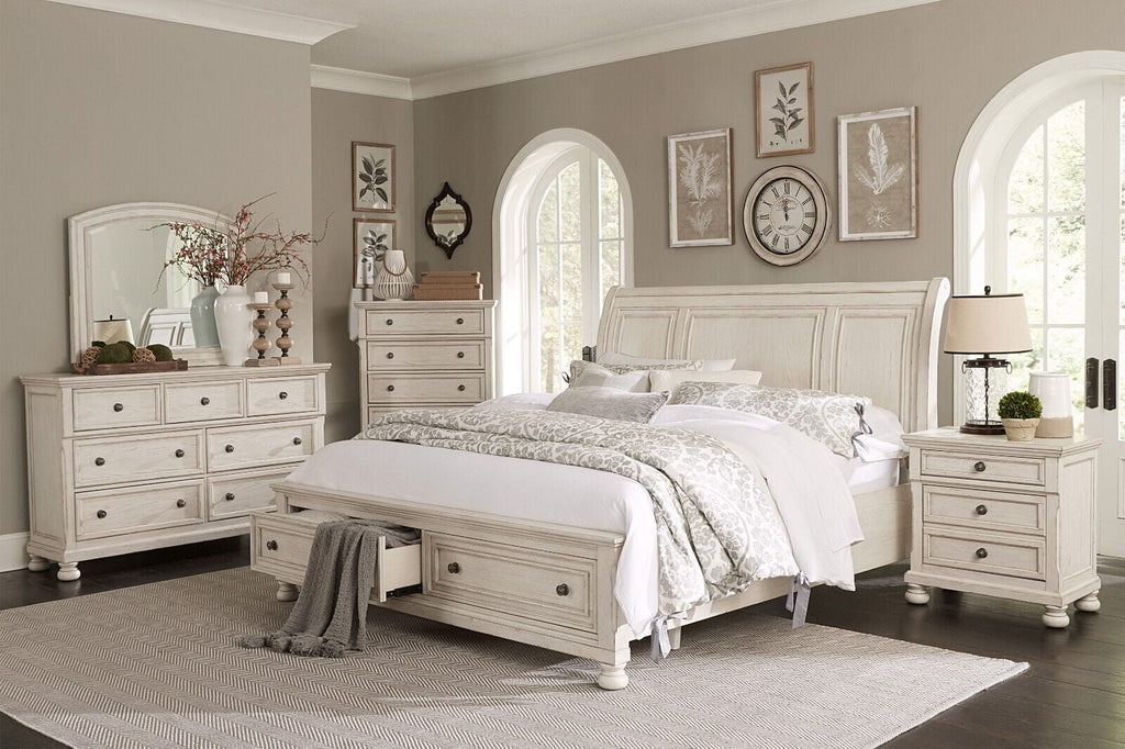 Queen Size 6pc Storage Bed Dresser Mirror White T283669
