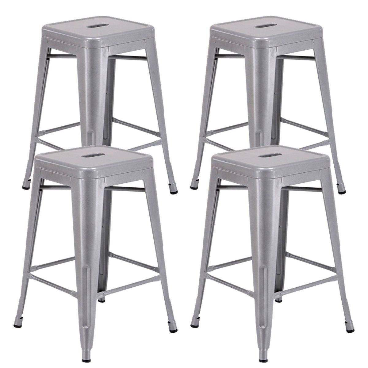 Stackable Industrial Metal Counter Stool Set of 4 Silver G79878