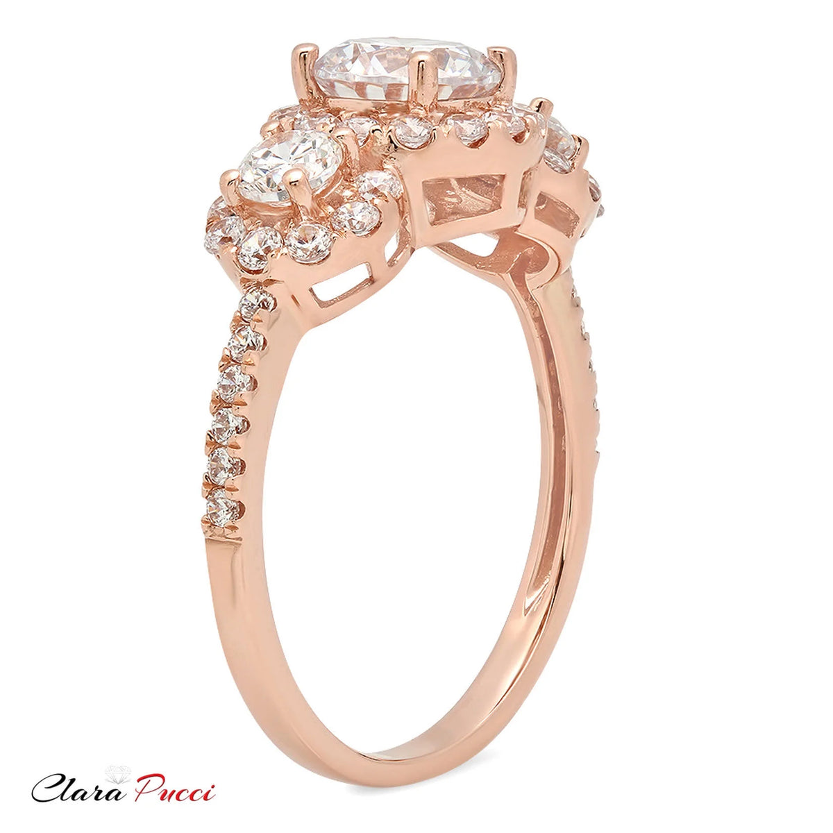 18K Rose Gold Three-Stone Diamond Engagement Ring size 3.5 T160