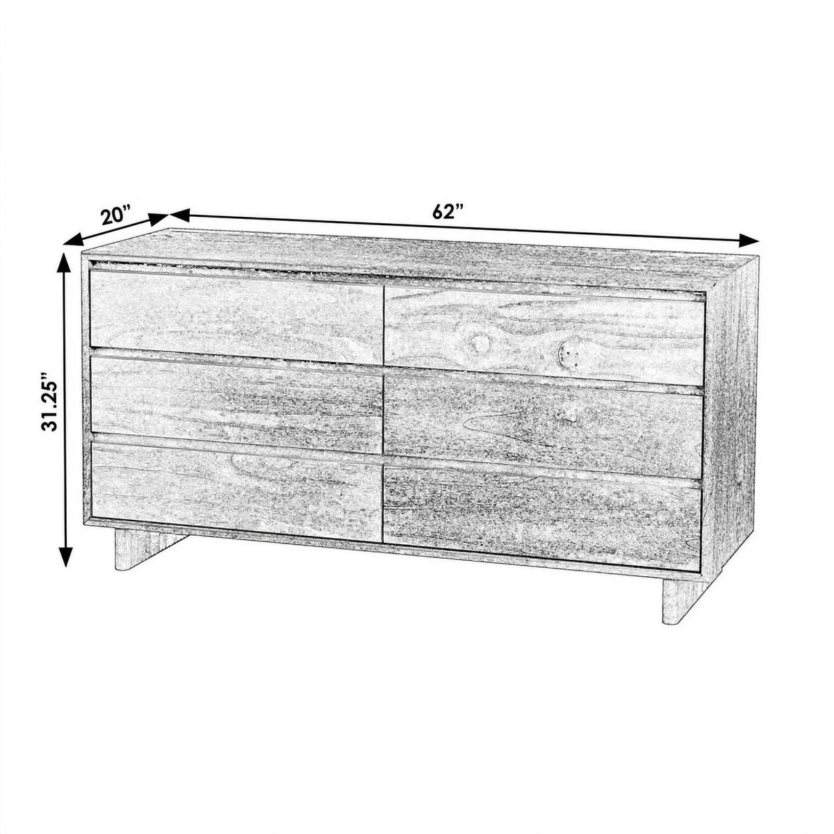 Brown 6 Drawer Wood Dresser S1757