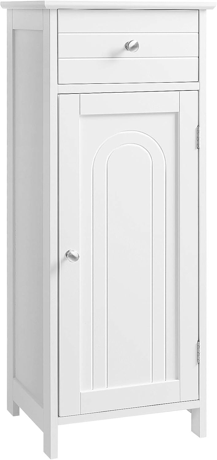 White Wooden Bathroom Floor Cabinet with Drawer and Adjustable Shelf Z4259