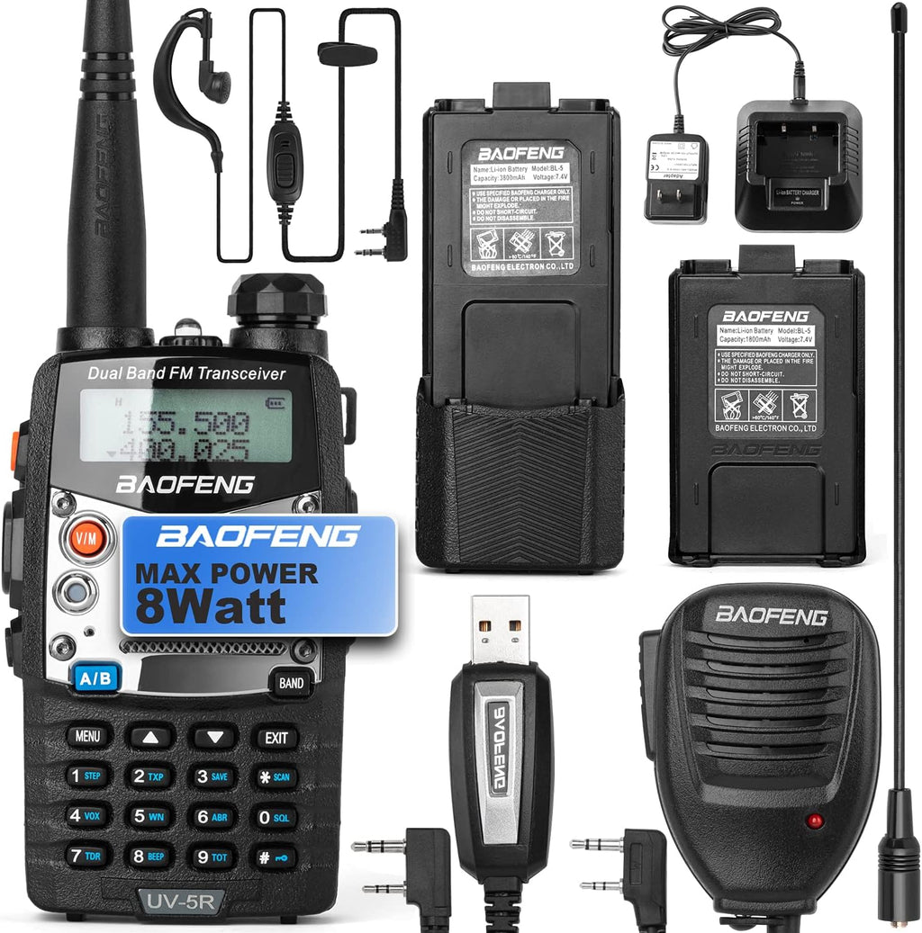 UV-5R Pro Dual-Band 2-Way Radio Handheld Walkie Talkies with 2 Rechargeable Battery and Earpiece I800