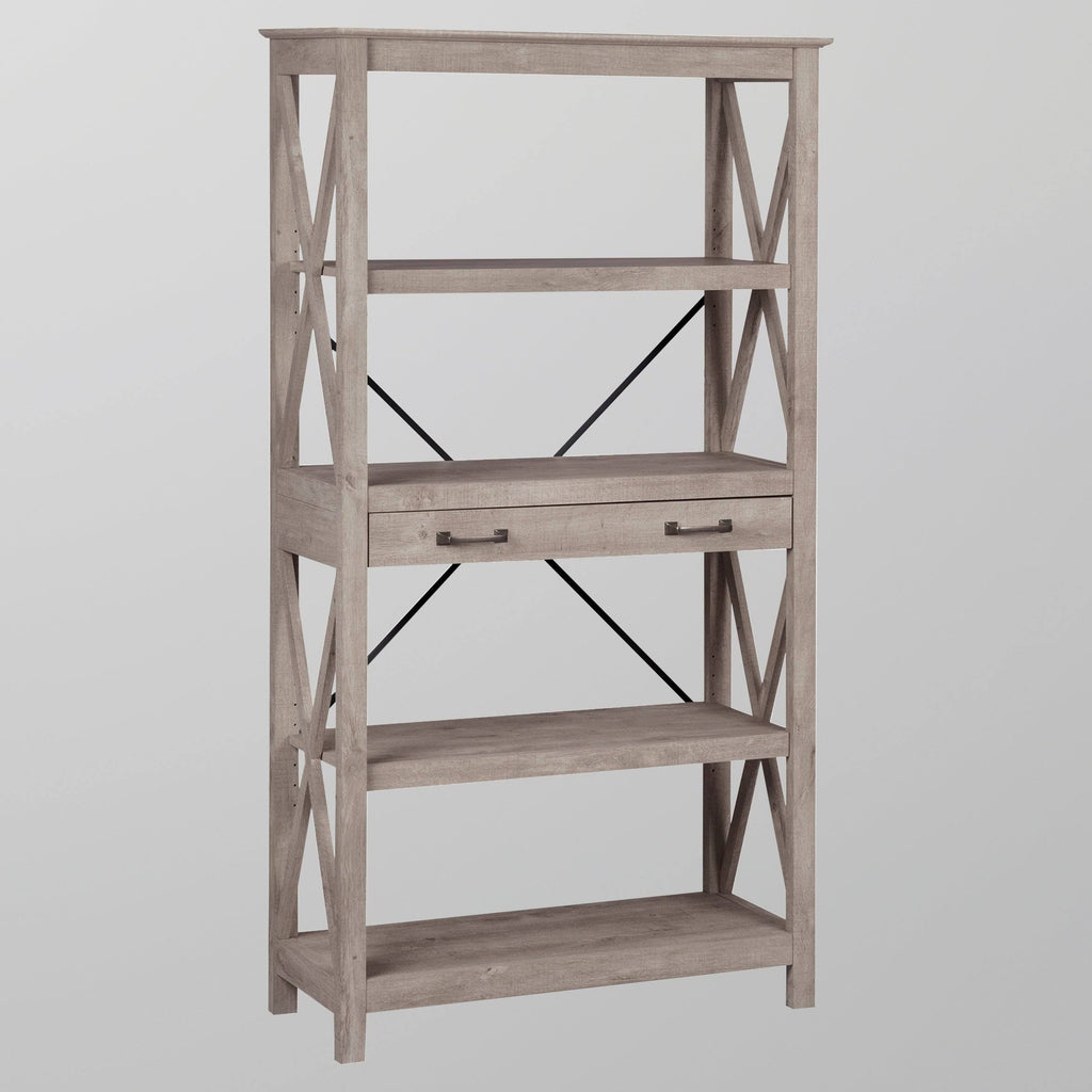 Washed Gray Bookcase with 2 Drawers O82626