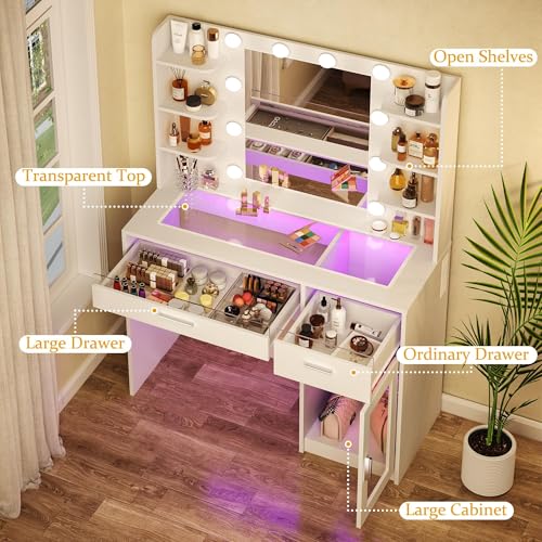 White Vanity Desk with Mirror and Lights J6379