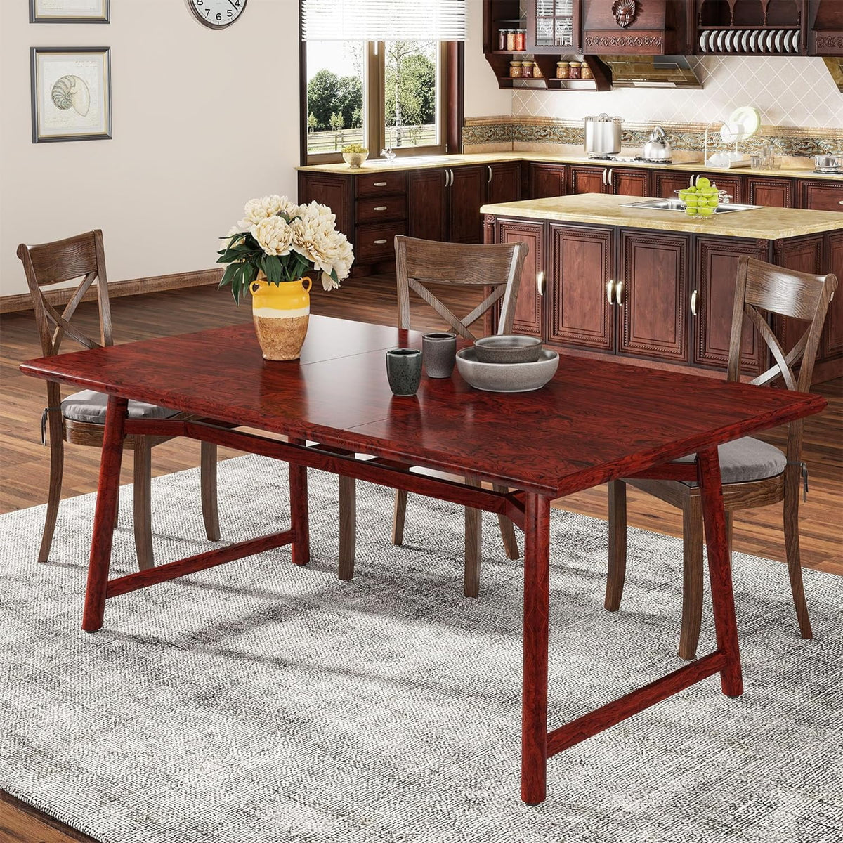 63" Rectangular Wood Dining Table with Metal Legs B440147