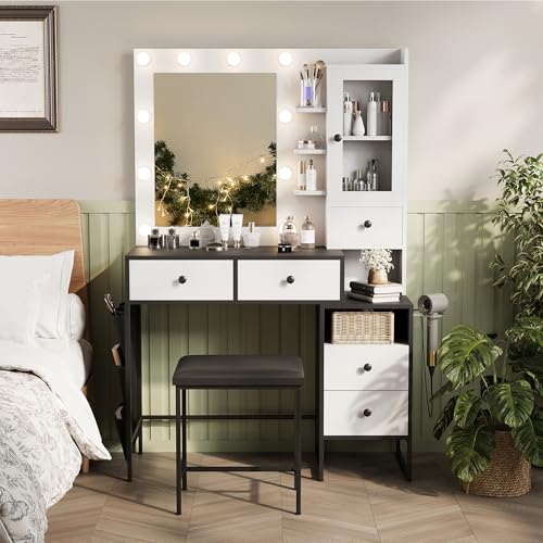 White Makeup Vanity Desk with Mirror and Lights R942621
