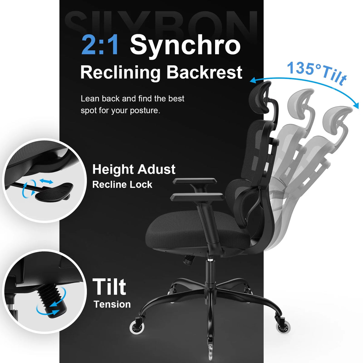Black Ergonomic Mesh Office Chair with Lumbar Support and Wheels G495