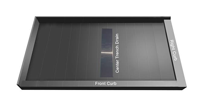 Double Curb Shower Pan with Center Trench Drain R9812