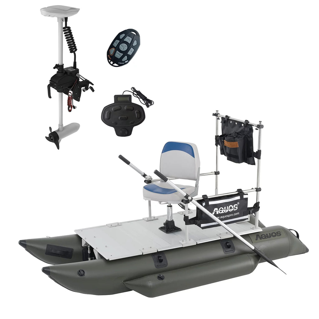 8.8ft Inflatable Pontoon Boat with 12V 55LBS Trolling Motor X307906