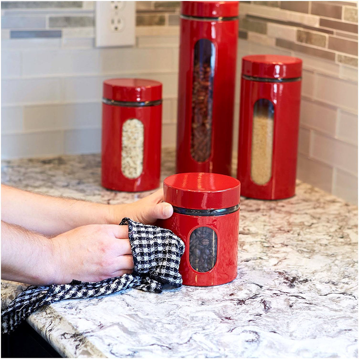 Glass and Stainless Steel Canister Set U879238