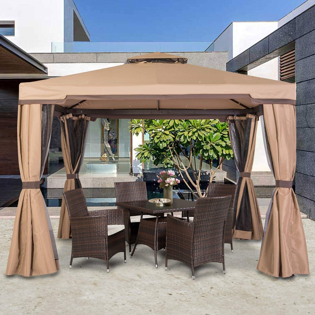 Beige 10 x 10 FT Outdoor Patio Gazebo with Mosquito Netting P555