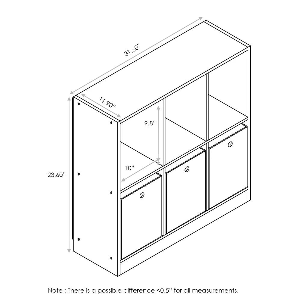 6 Cube Storage Organizer Bookcase with Bins V707