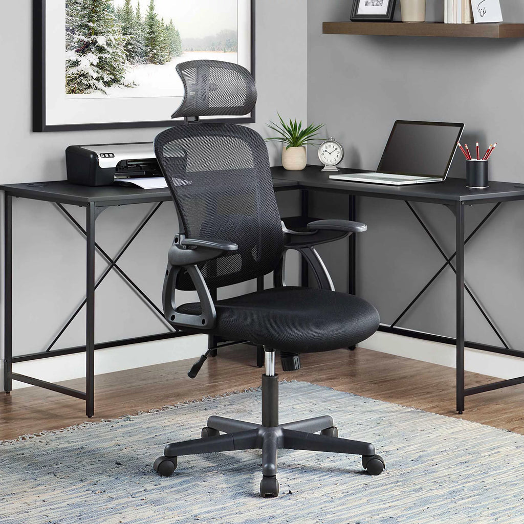 Black Fabric Ergonomic Office Chair with Adjustable Headrest U751342