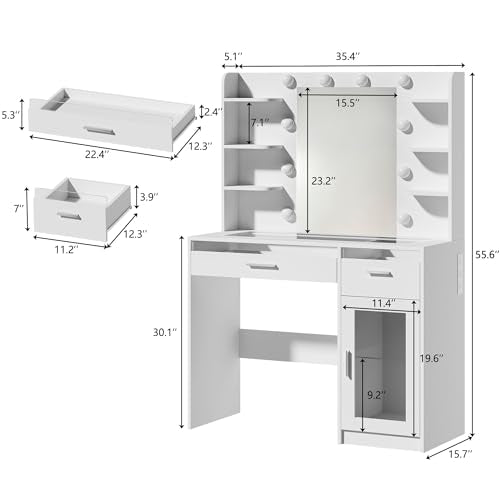 White Vanity Desk with Mirror and Lights J6379