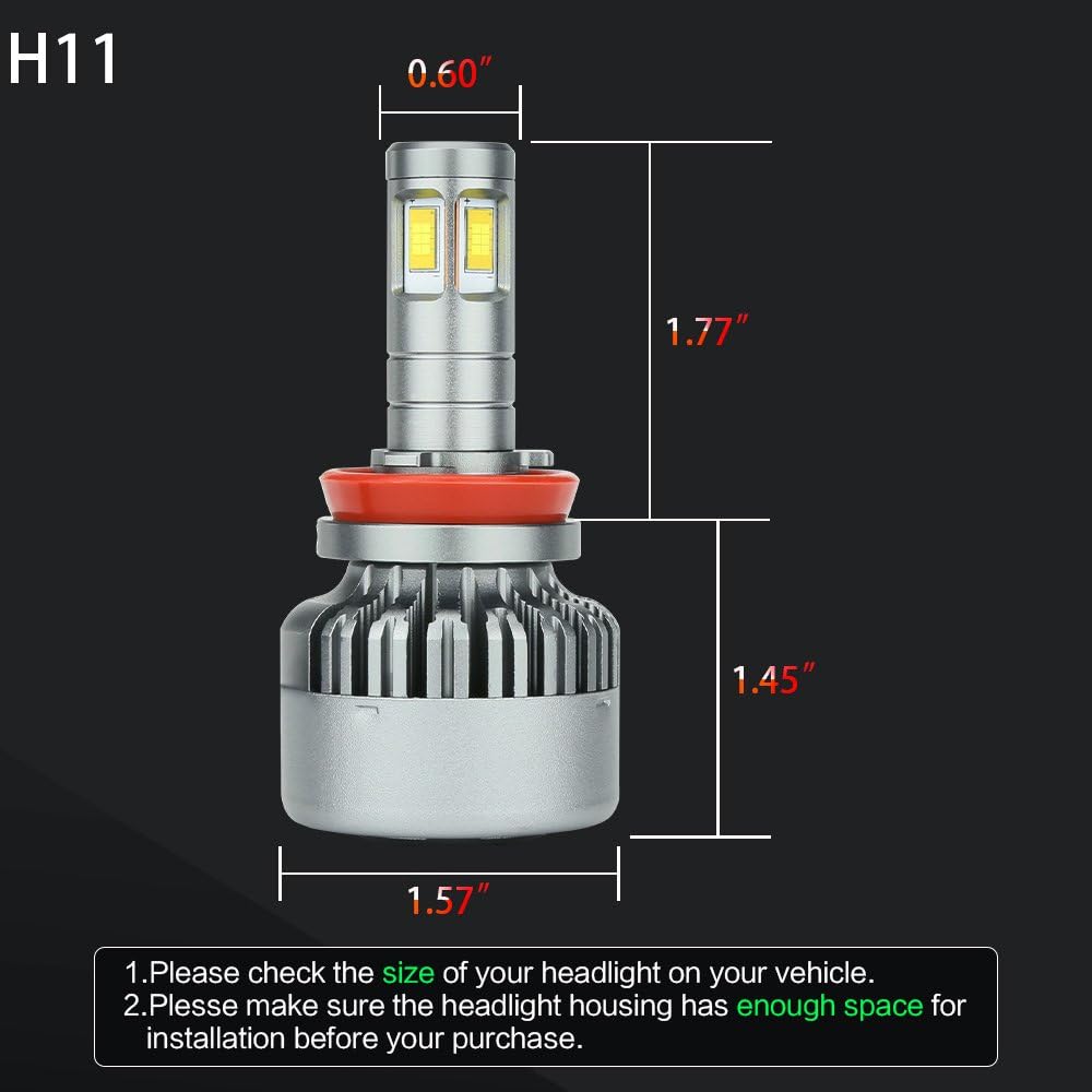 H11 LED Headlight Bulbs 6000K Low Beams Fog Lights Pack of 2 V136