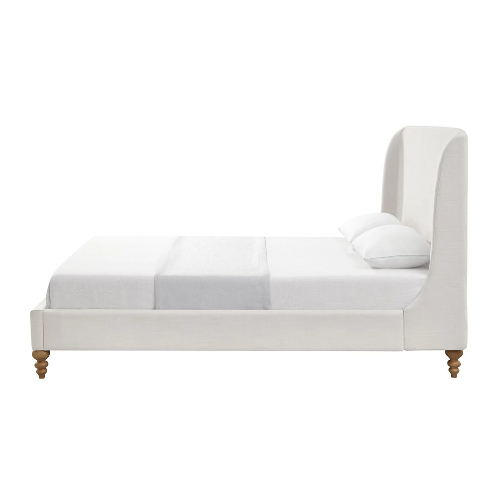 Cream White Tufted Linen Twin Size Bed Frame H31544