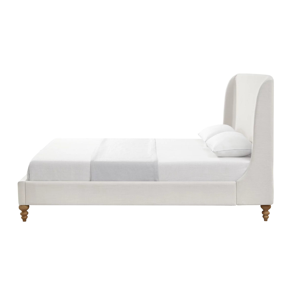 Cream White Tufted Linen Twin Size Bed Frame H31544