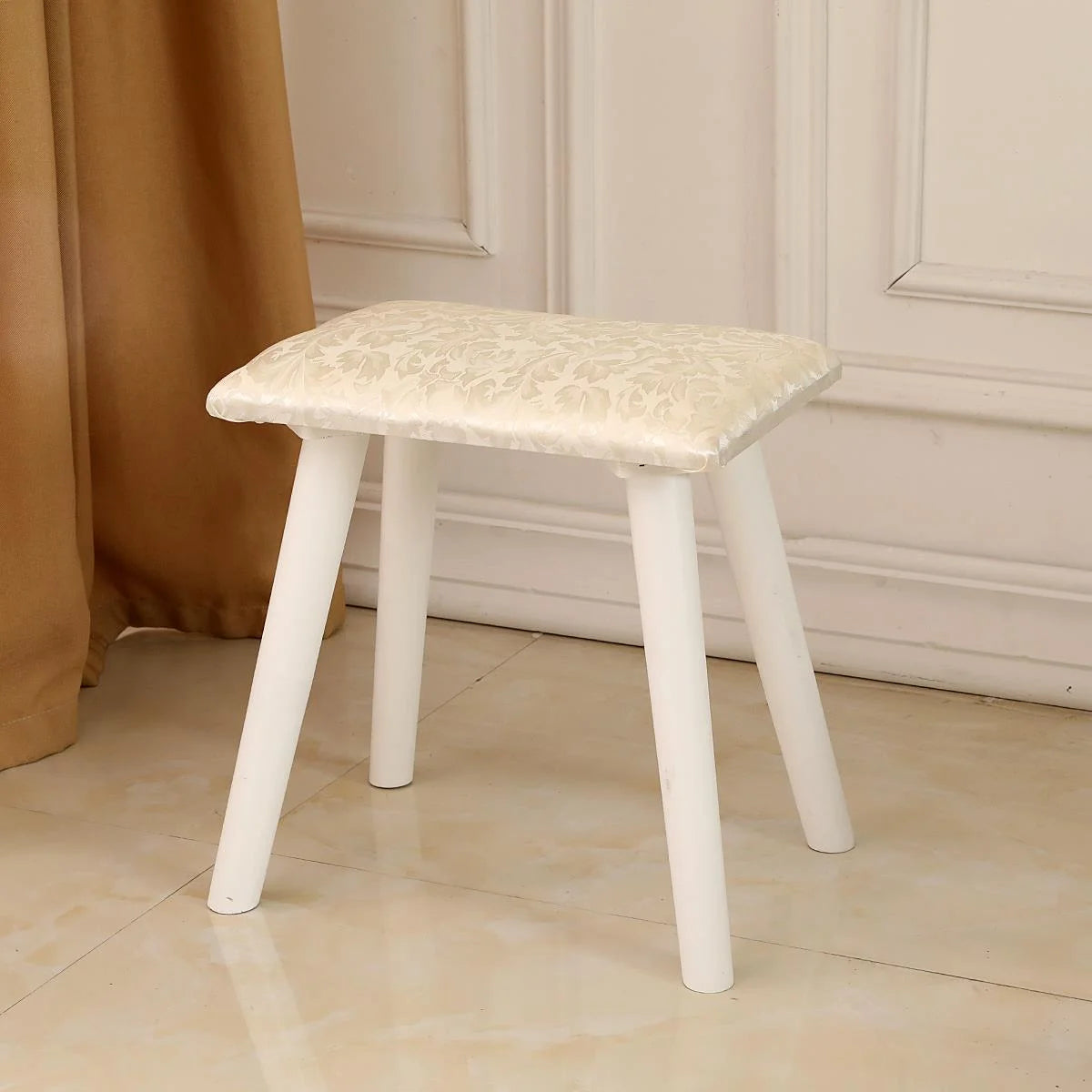 White Round Makeup Vanity Table with Lighted Mirror and Cushioned Stool H183605