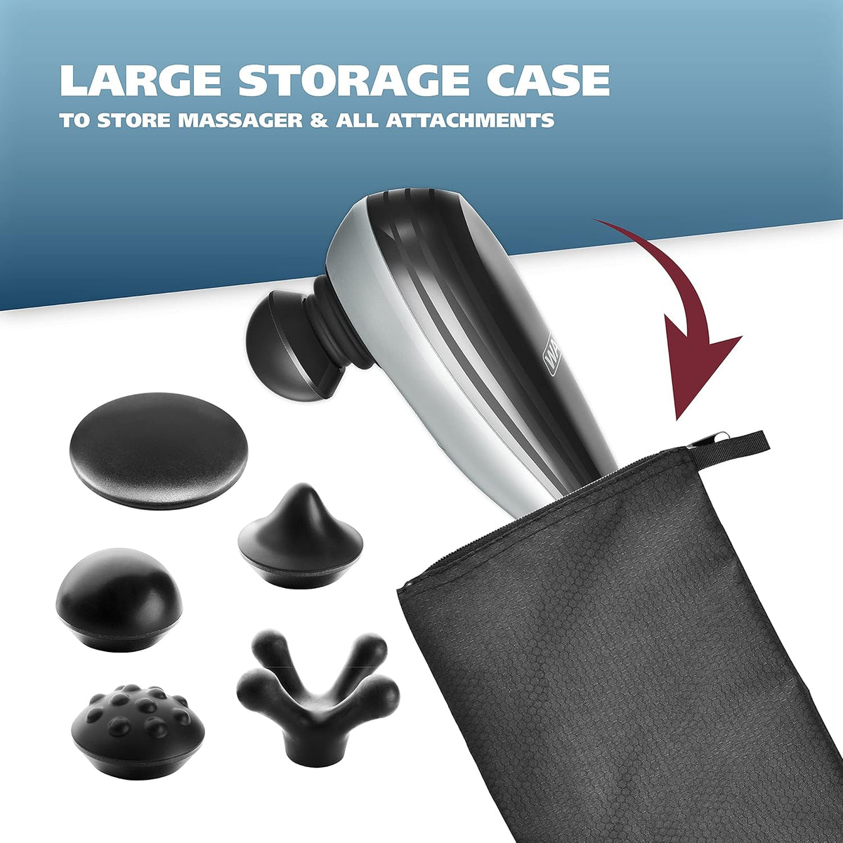 Percussion Handheld Massager with 5 Attachment Heads and Storage Case H208946