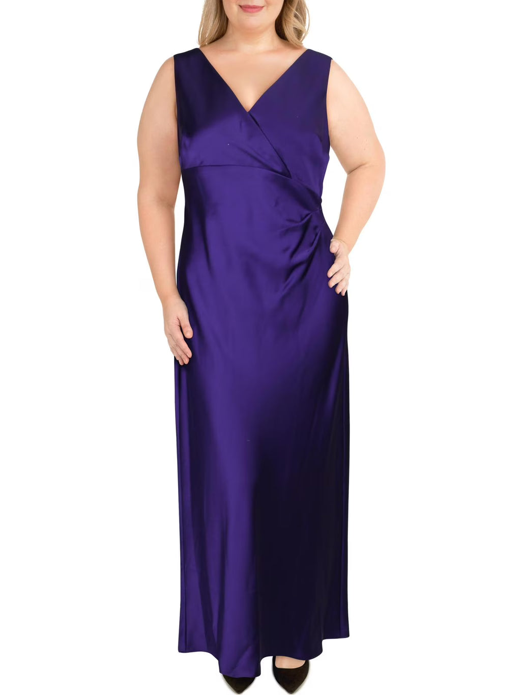 Purple Sleeveless Faux Wrap Formal Dress I5308