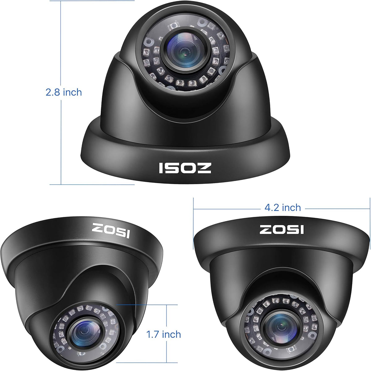 4 Pack 2MP 1080p HD-TVI Black Dome Security Camera with 80ft Night Vision U507111