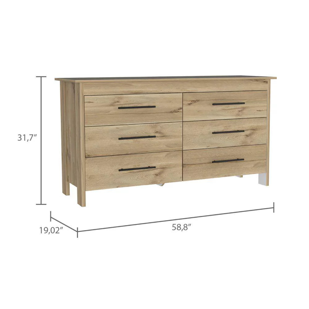 Light Oak White 6 Drawer Double Dresser I457