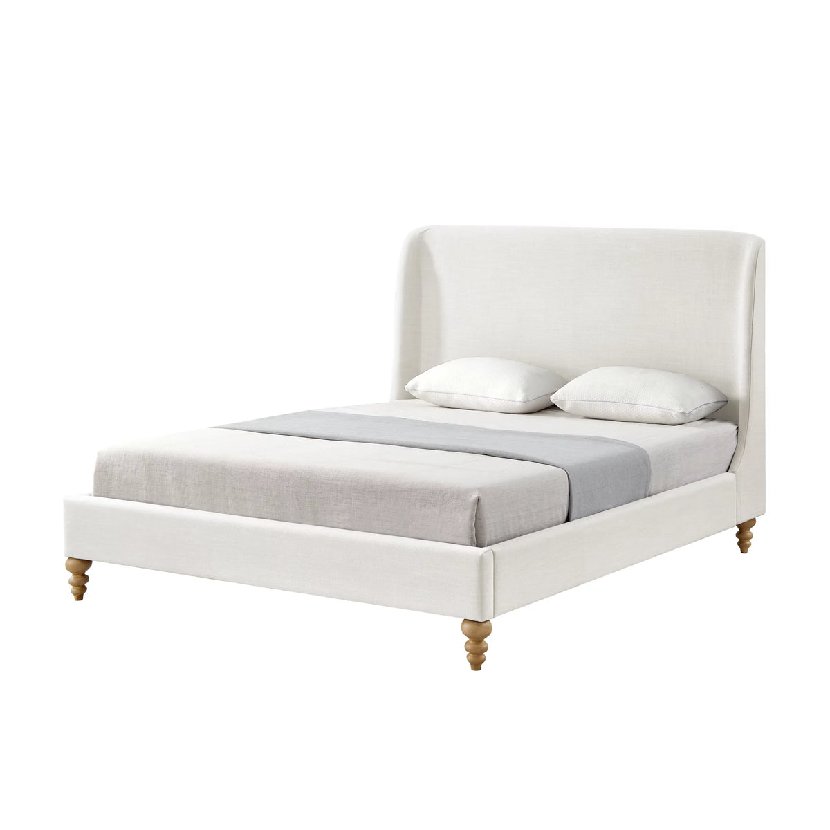 Cream White Tufted Linen Twin Size Bed Frame H31544