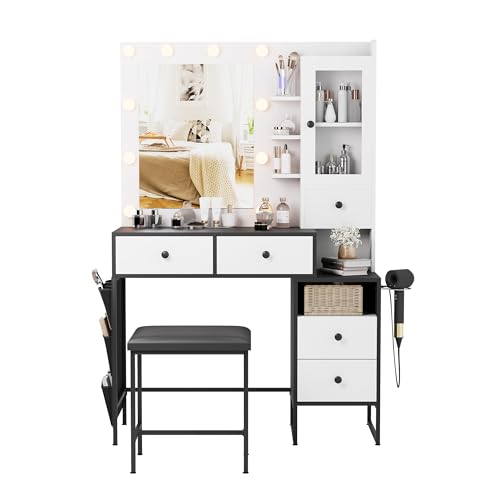 White Makeup Vanity Desk with Mirror and Lights R942621
