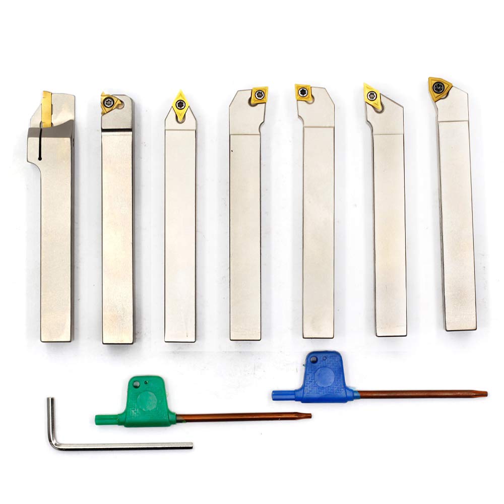 1/2 Shank 7 Pieces Set Indexable Lathe Turning Tool Holder, Nickel Plated Metal Cutting Tools, Pack of 2 O9577