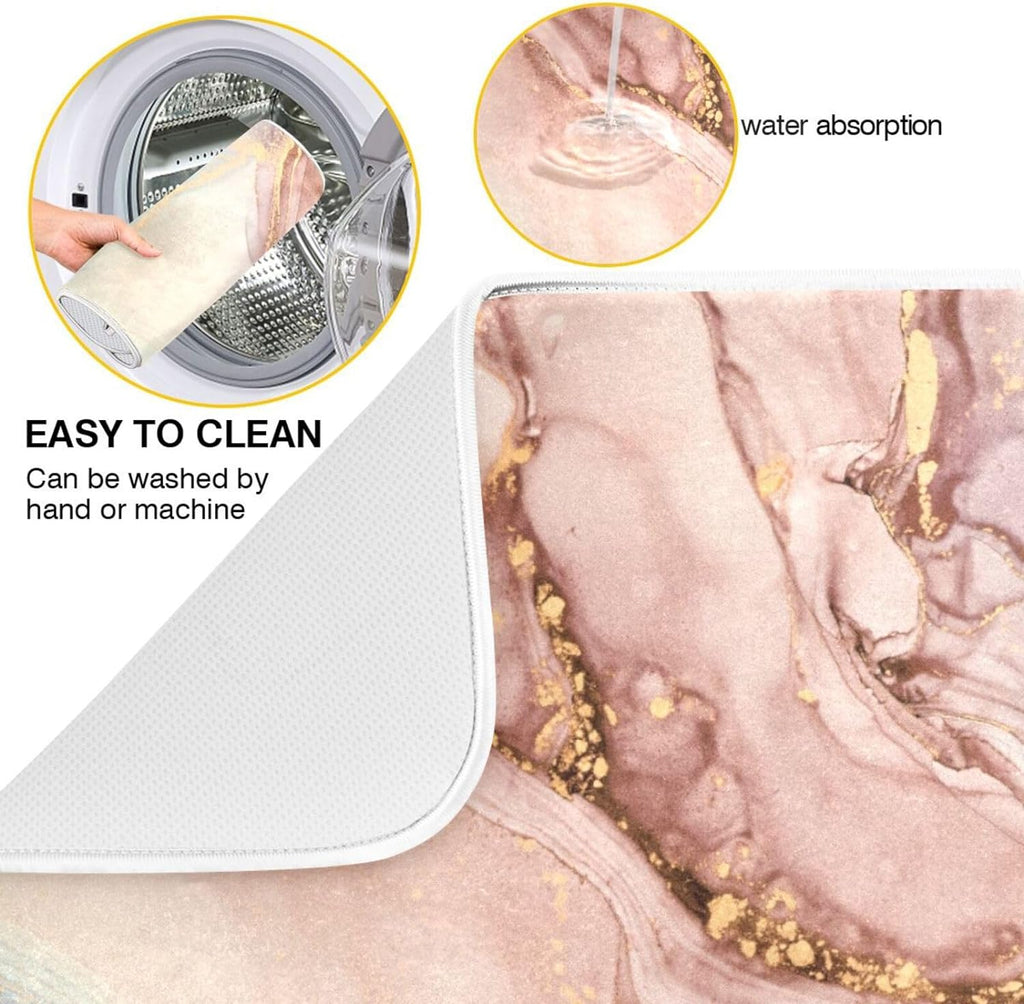 Gold Pink Marble Texture Dish Drying Mat 18x24Inch X980