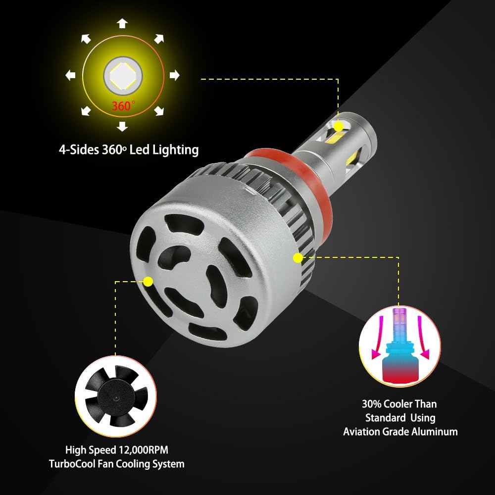 H11 LED Headlight Bulbs 6000K Low Beams Fog Lights Pack of 2 V136