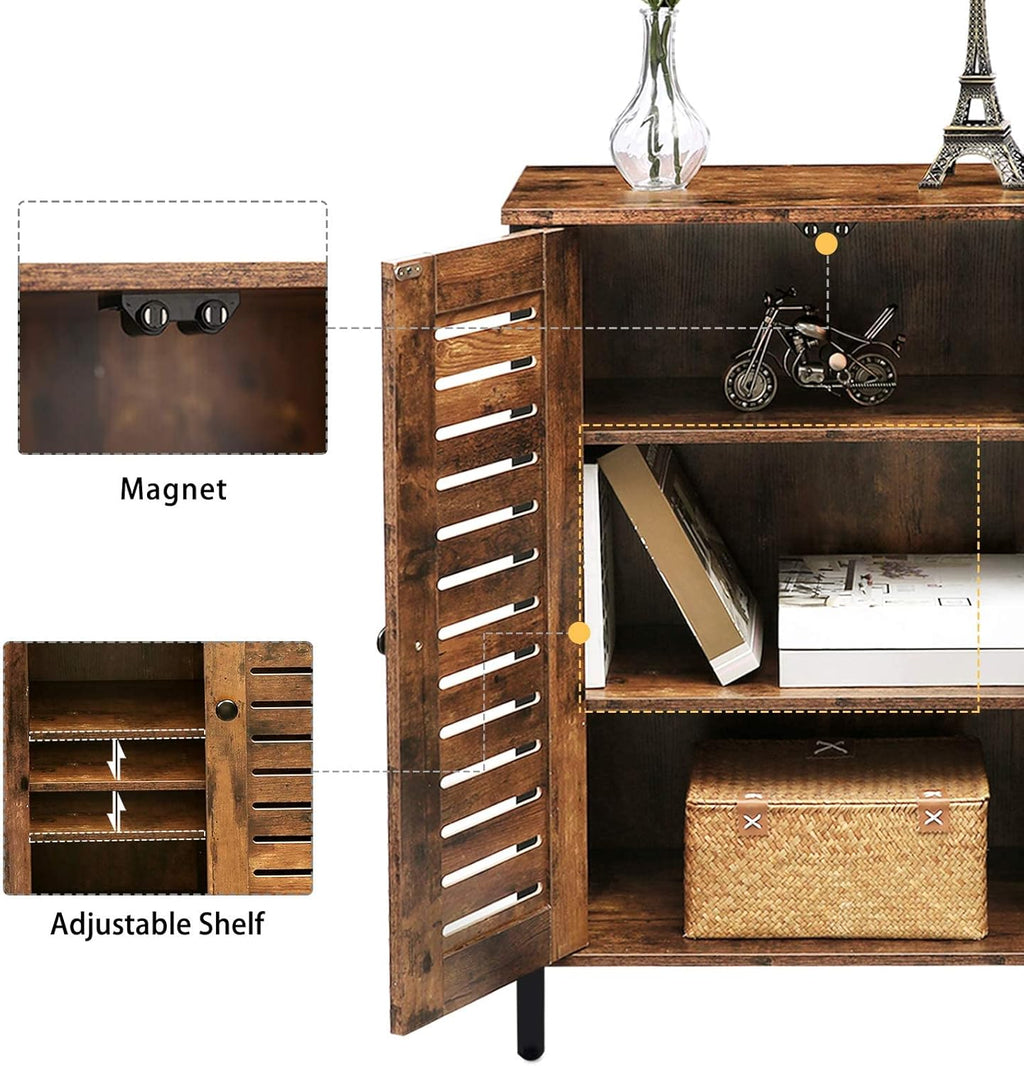 Rustic Brown Bathroom Cabinet with 2 Adjustable Shelves and Louver Doors R94024