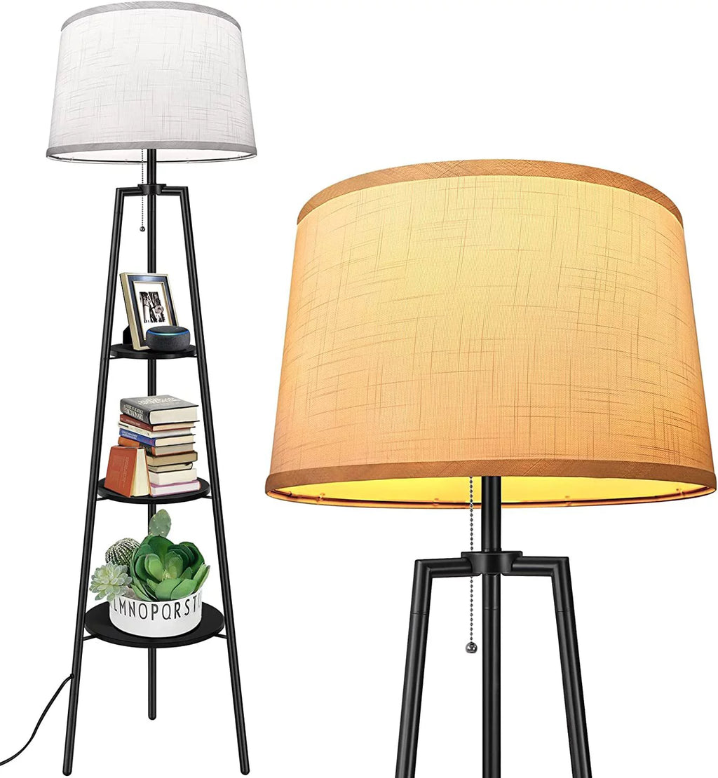 Black Tripod Floor Lamp with Shelves O78510