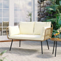 Wicker Loveseat Sofa with Beige Cushions L17043