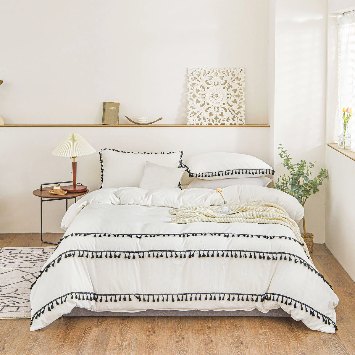 White Black Tassel King Duvet Cover Set P816773