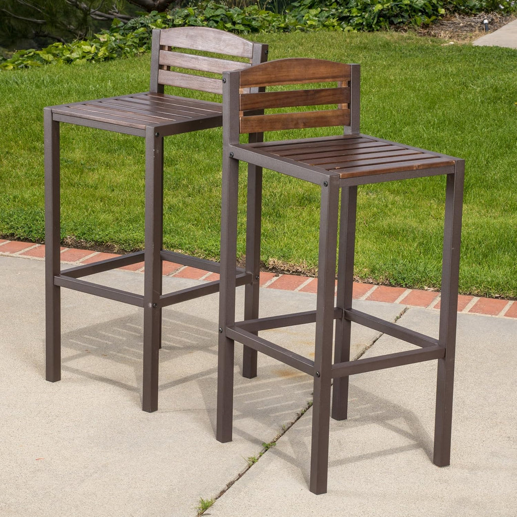 2-Pcs Set Dark Brown Acacia Barstools D189