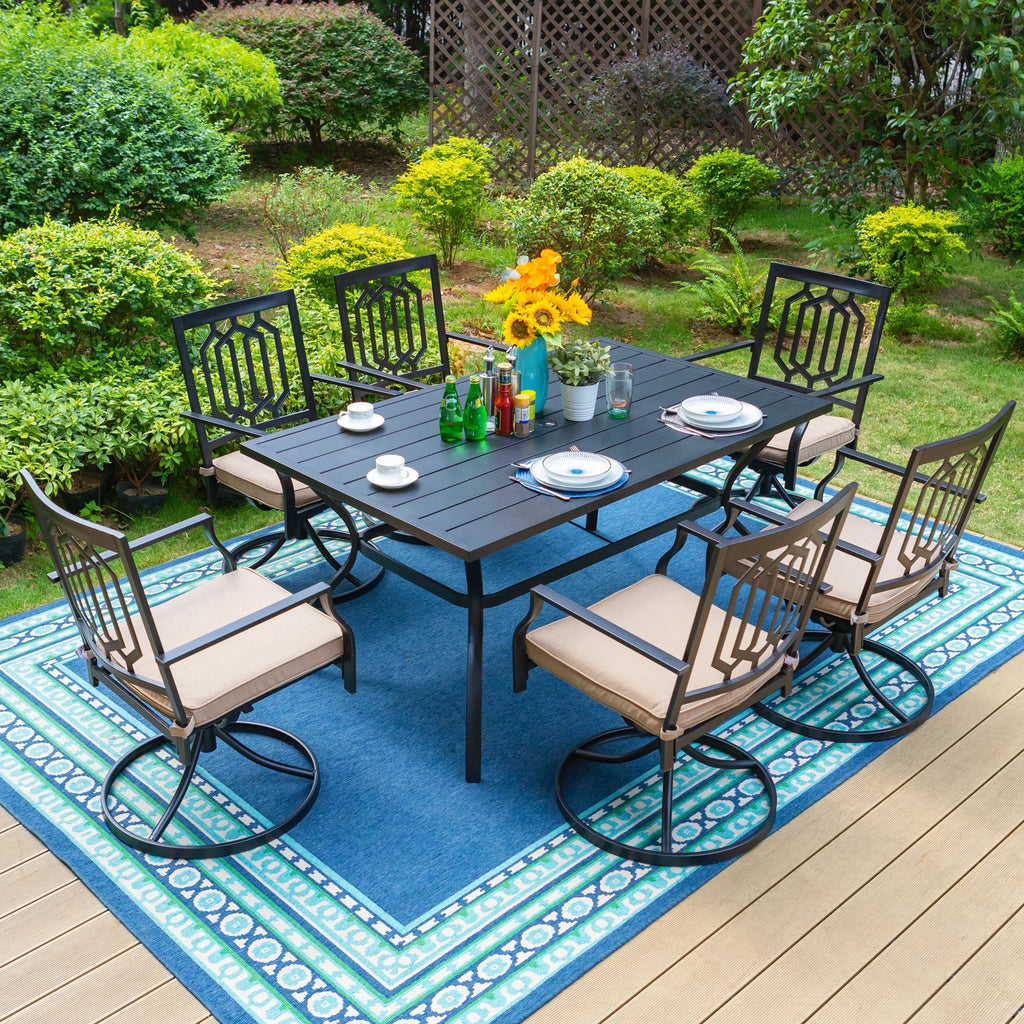Set of 2 Outdoor Swivel Dining Chairs, Steel Frame with Cushion, Black&Beige G58180