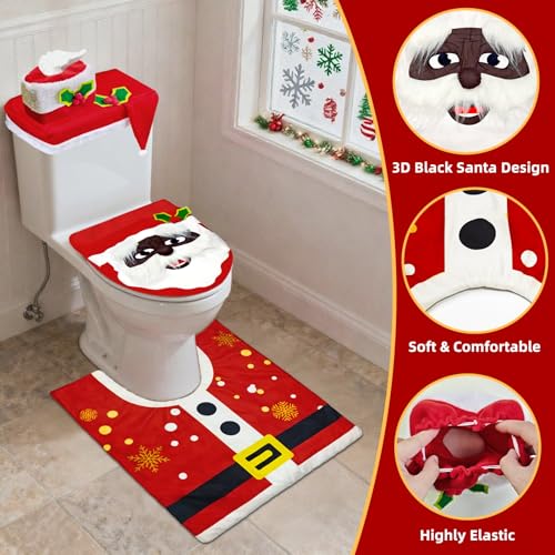 Black 4 Pcs Christmas Toilet Seat Cover Set W55798