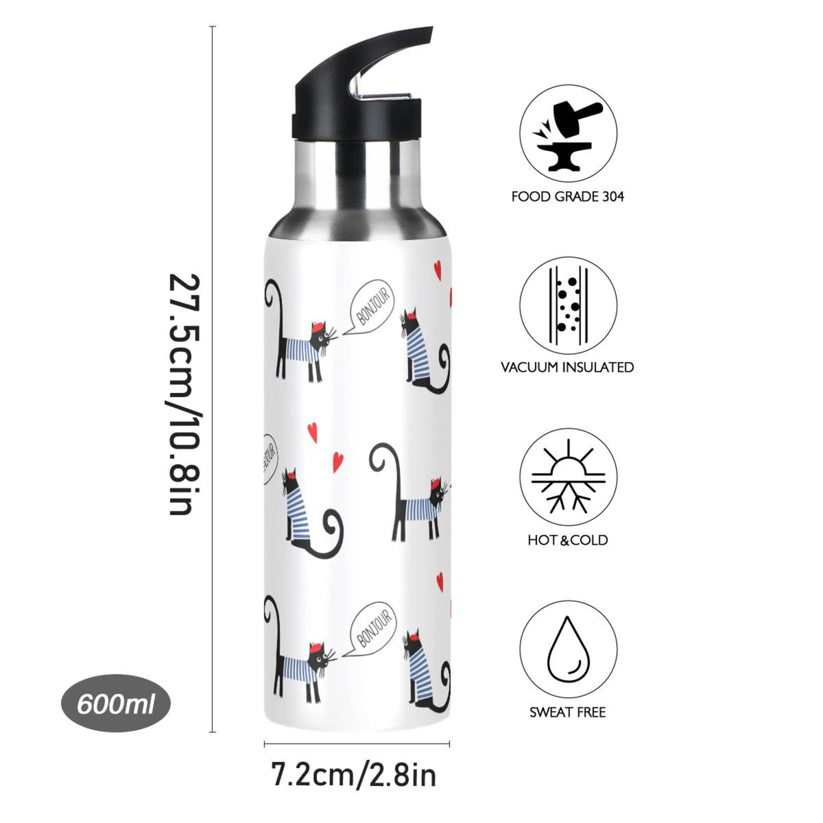 Stainless Steel Insulated Water Bottle with Straw Lid A776