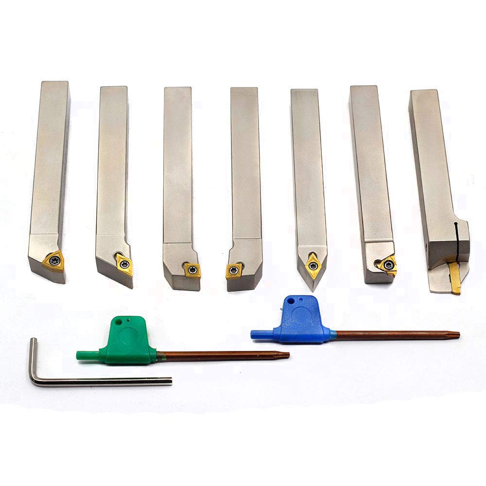 1/2 Shank 7 Pieces Set Indexable Lathe Turning Tool Holder, Nickel Plated Metal Cutting Tools, Pack of 2 O9577