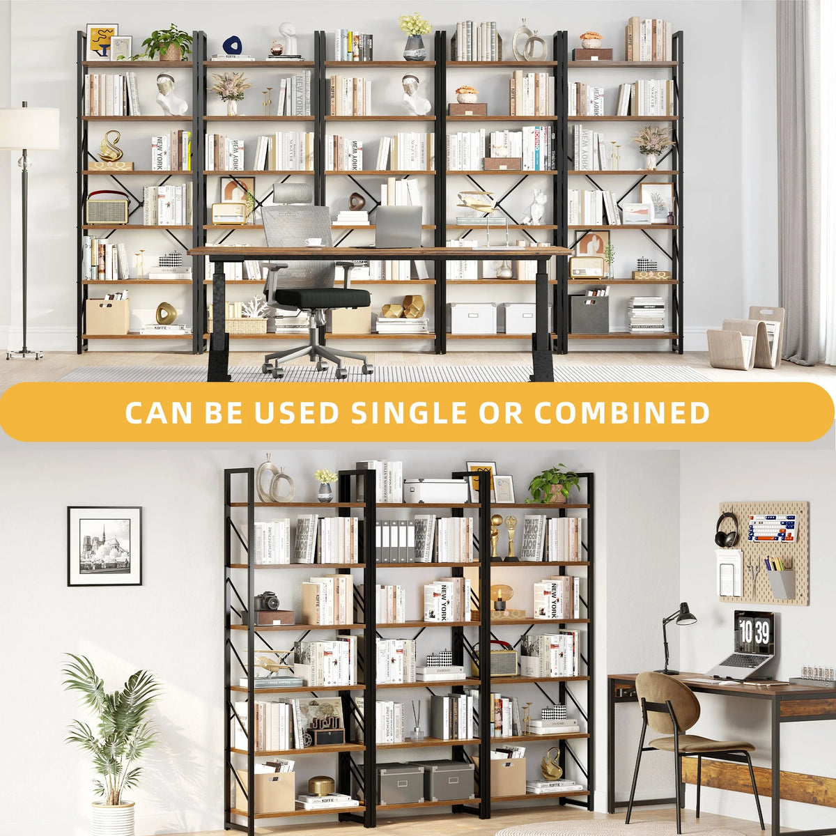 6 Tiers 69 inch Freestanding Bookshelf Black & Brown Z6056