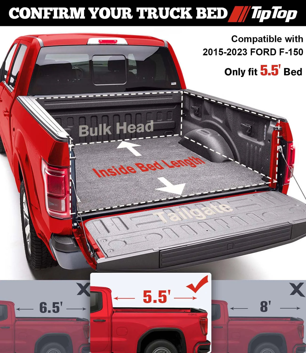 Tri-Fold Hard Tonneau Cover Truck Bed FRP On Top 5.5ft Bed G762