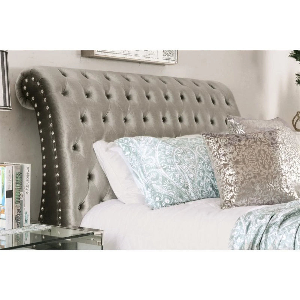 Gray Fabric Queen Sleigh Bed W6957