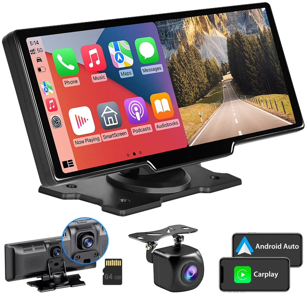 9.3 Portable Car Stereo with 2.5K Dash Cam and Backup Camera I1369
