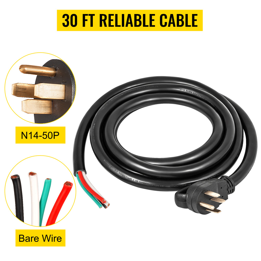 30' 50A RV Power Cord 6/3 + 8/1 AWG NEMA 14-50P to Bare Wire O626276