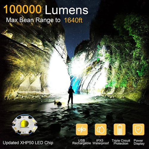 100000 High Lumens Usb Rechargeable Waterproof Flashlight W424176