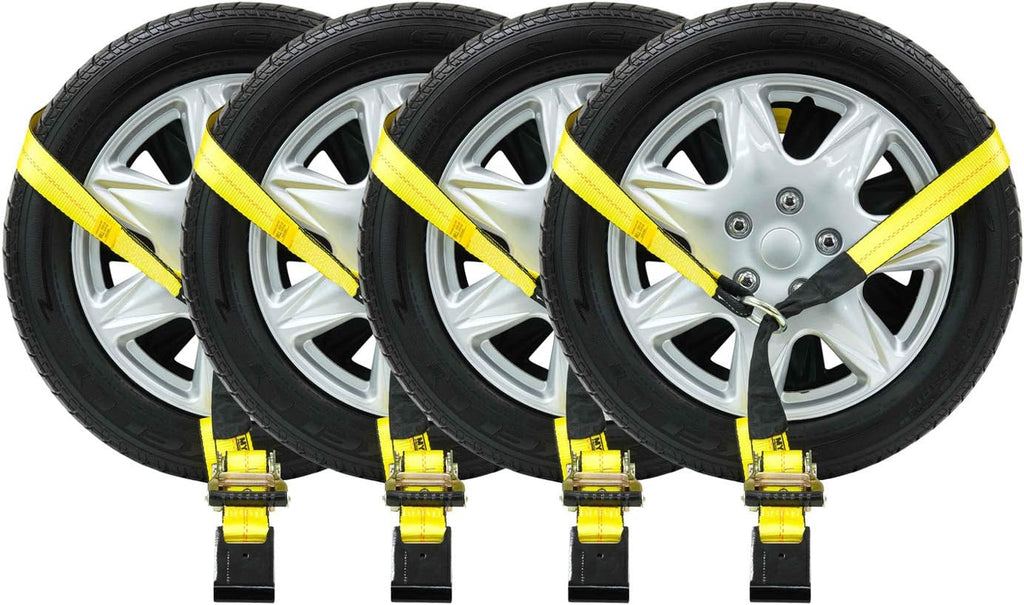 4 Pack 2 x 10' Car Tie Down Ratchet Strap with Flat Hook T6806